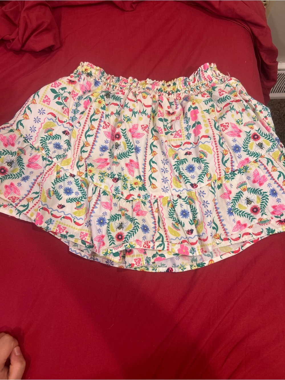 wonder nation White Floral Print Tiered Skort with Pink & Green Accents